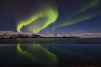 Polarlicht an der Jökulsárlón Gletscherlagune